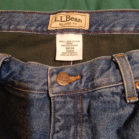 L.L. Bean Relaxed Fit Mens 38x34 Blue Fleece Lined Jeans (0588A2) - Picture 7 of 9